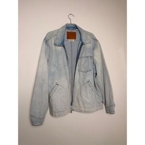 Levis Premium Relaxed Fit Denim Jacket Light Wash Blue Zip Up Mens Large
